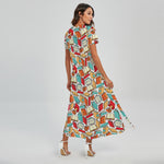Colorful Books Pattern Print Short Sleeve Maxi Dress