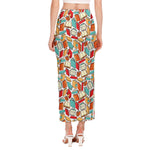 Colorful Books Pattern Print Side Slit Maxi Skirt