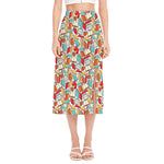Colorful Books Pattern Print Side Slit Midi Skirt