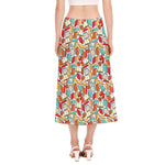 Colorful Books Pattern Print Side Slit Midi Skirt