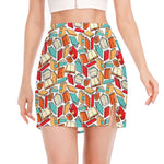 Colorful Books Pattern Print Side Slit Mini Skirt