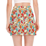 Colorful Books Pattern Print Side Slit Mini Skirt