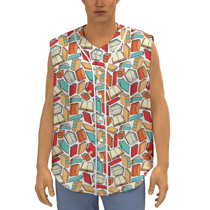 Colorful Books Pattern Print Sleeveless Baseball Jersey