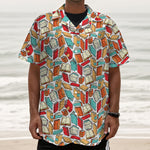 Colorful Books Pattern Print Textured Short Sleeve Shirt