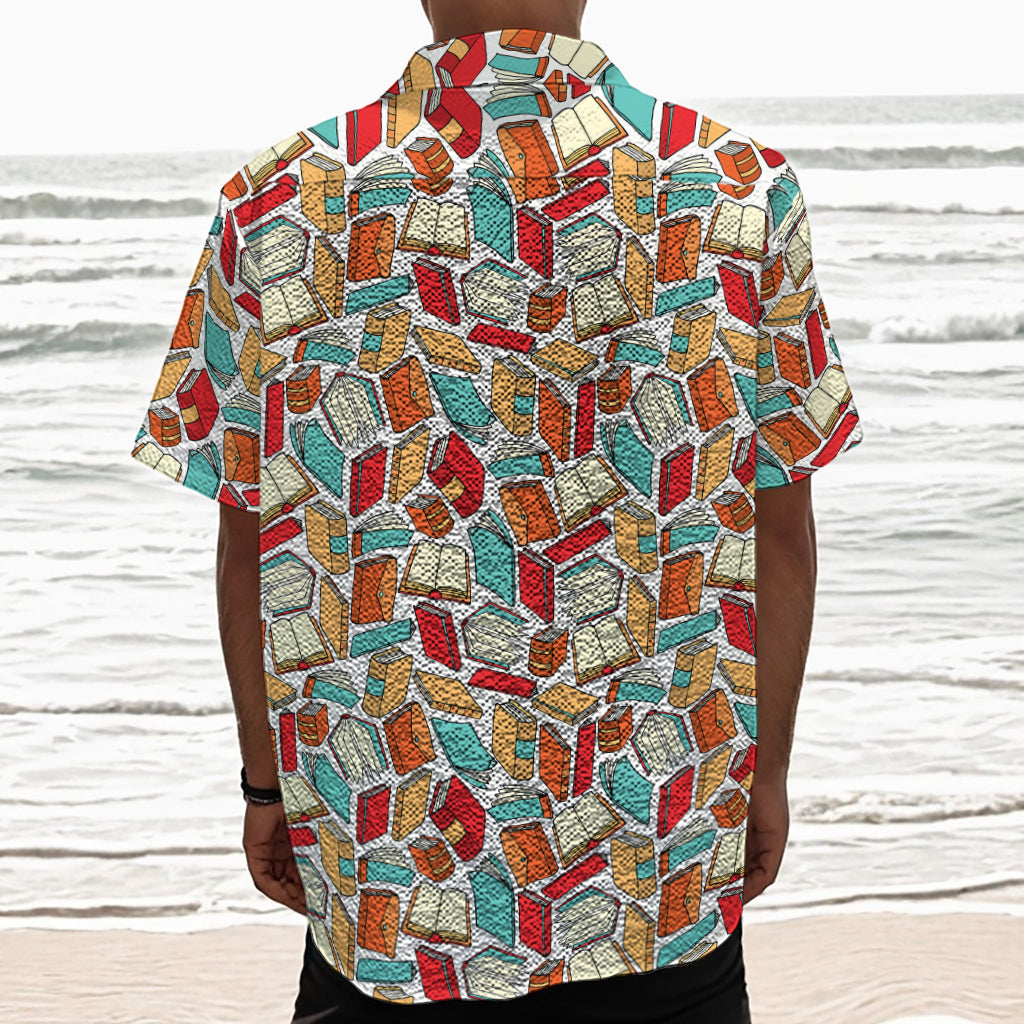 Colorful Books Pattern Print Textured Short Sleeve Shirt
