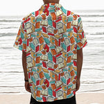 Colorful Books Pattern Print Textured Short Sleeve Shirt