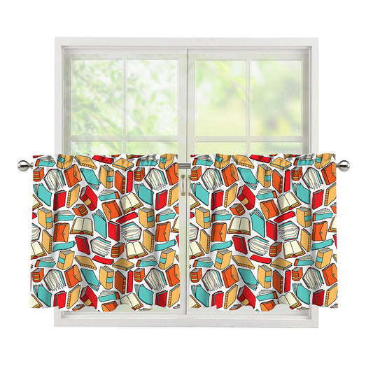 Colorful Books Pattern Print Tier Curtains