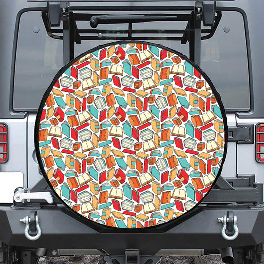 Colorful Books Pattern Print Tire Cover