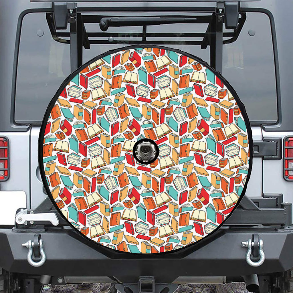 Colorful Books Pattern Print Tire Cover With Camera Hole