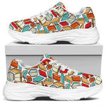 Colorful Books Pattern Print White Chunky Shoes