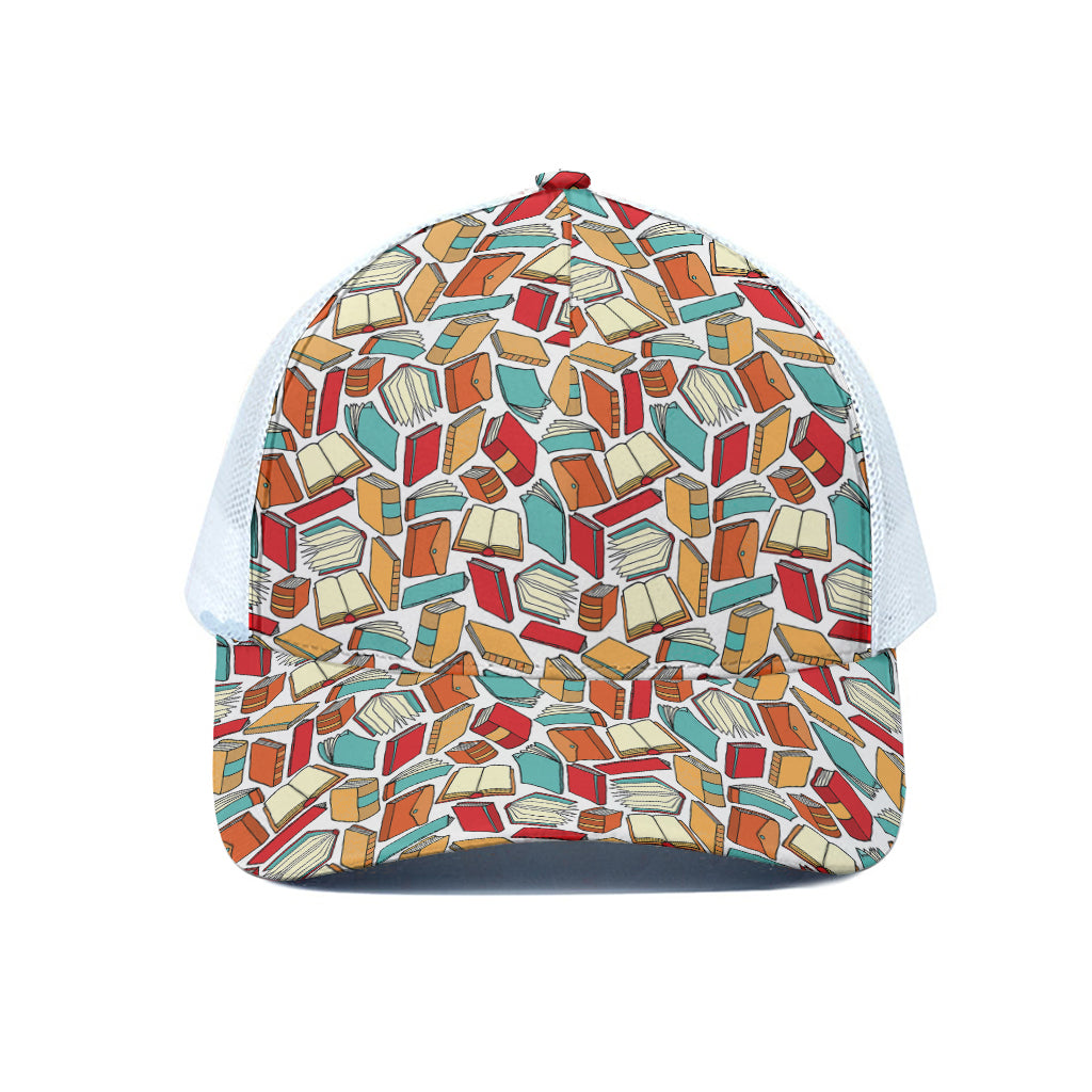 Colorful Books Pattern Print White Mesh Trucker Cap