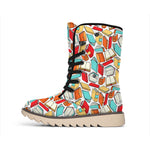 Colorful Books Pattern Print Winter Boots