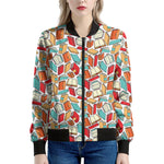 Colorful Books Pattern Print Women's Bomber Jacket