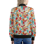Colorful Books Pattern Print Women's Bomber Jacket