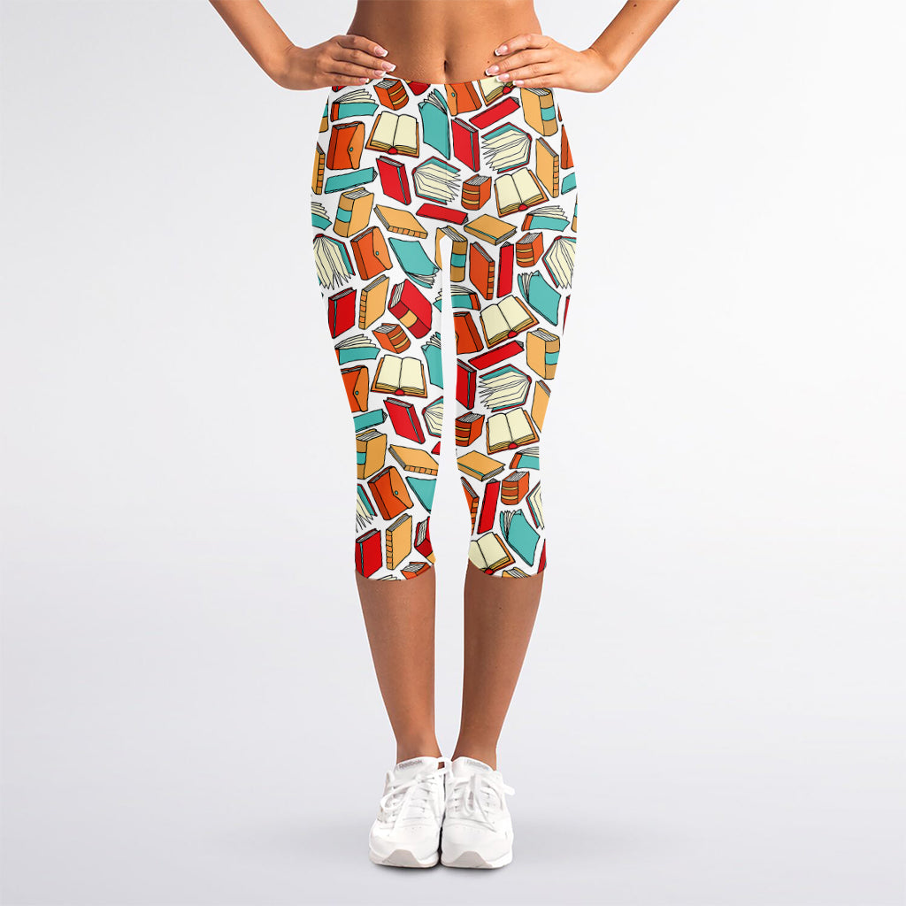 Colorful Books Pattern Print Women's Capri Leggings
