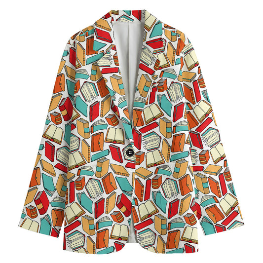Colorful Books Pattern Print Women's Cotton Blazer