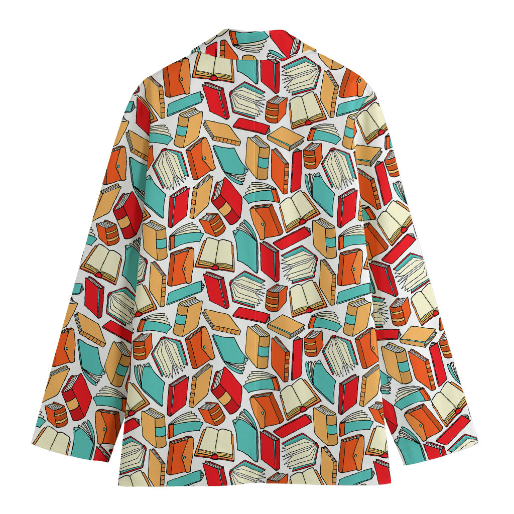 Colorful Books Pattern Print Women's Cotton Blazer
