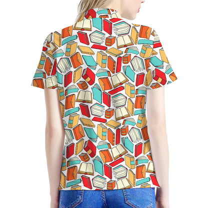 Colorful Books Pattern Print Women's Polo Shirt