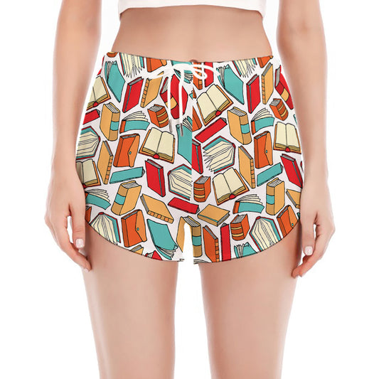 Colorful Books Pattern Print Women's Split Running Shorts