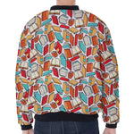 Colorful Books Pattern Print Zip Sleeve Bomber Jacket