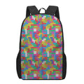Colorful Brick Puzzle Game Pattern Print 17 Inch Backpack