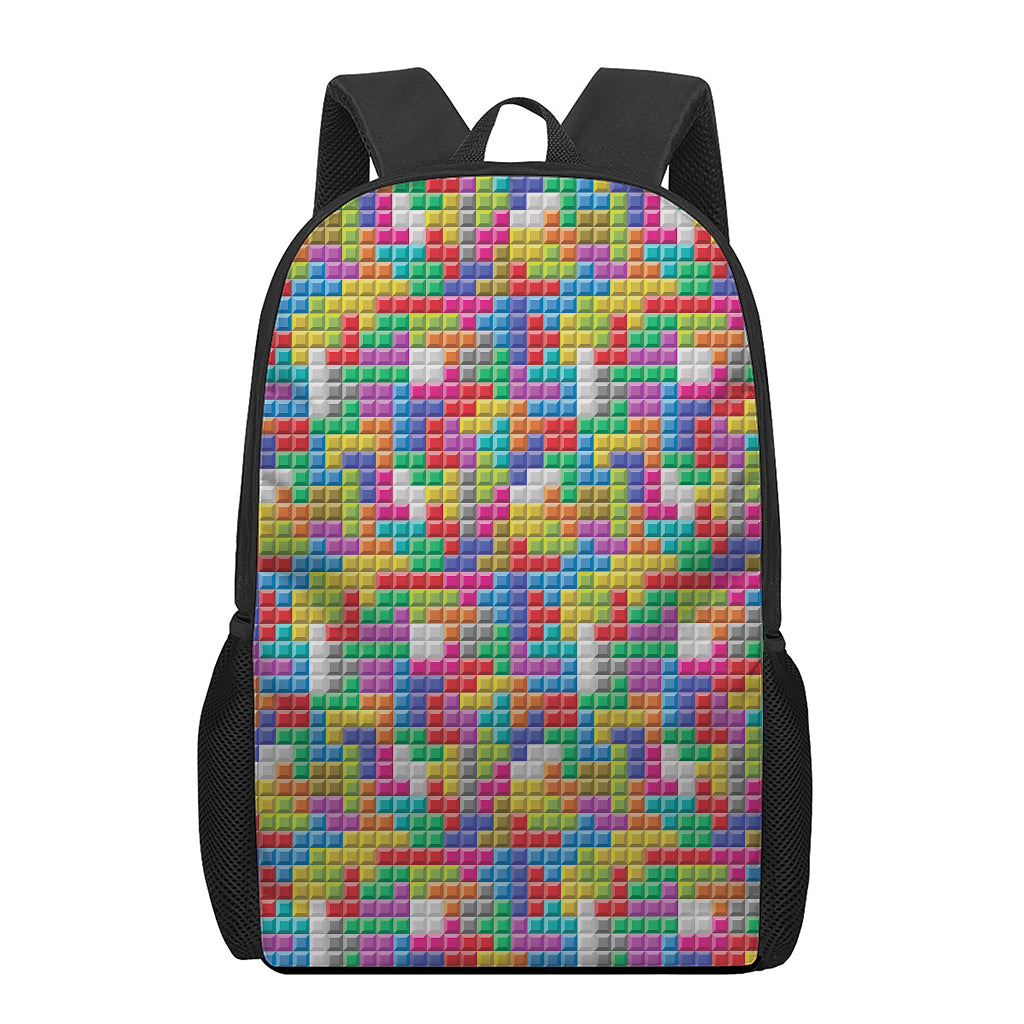 Colorful Brick Puzzle Game Pattern Print 17 Inch Backpack