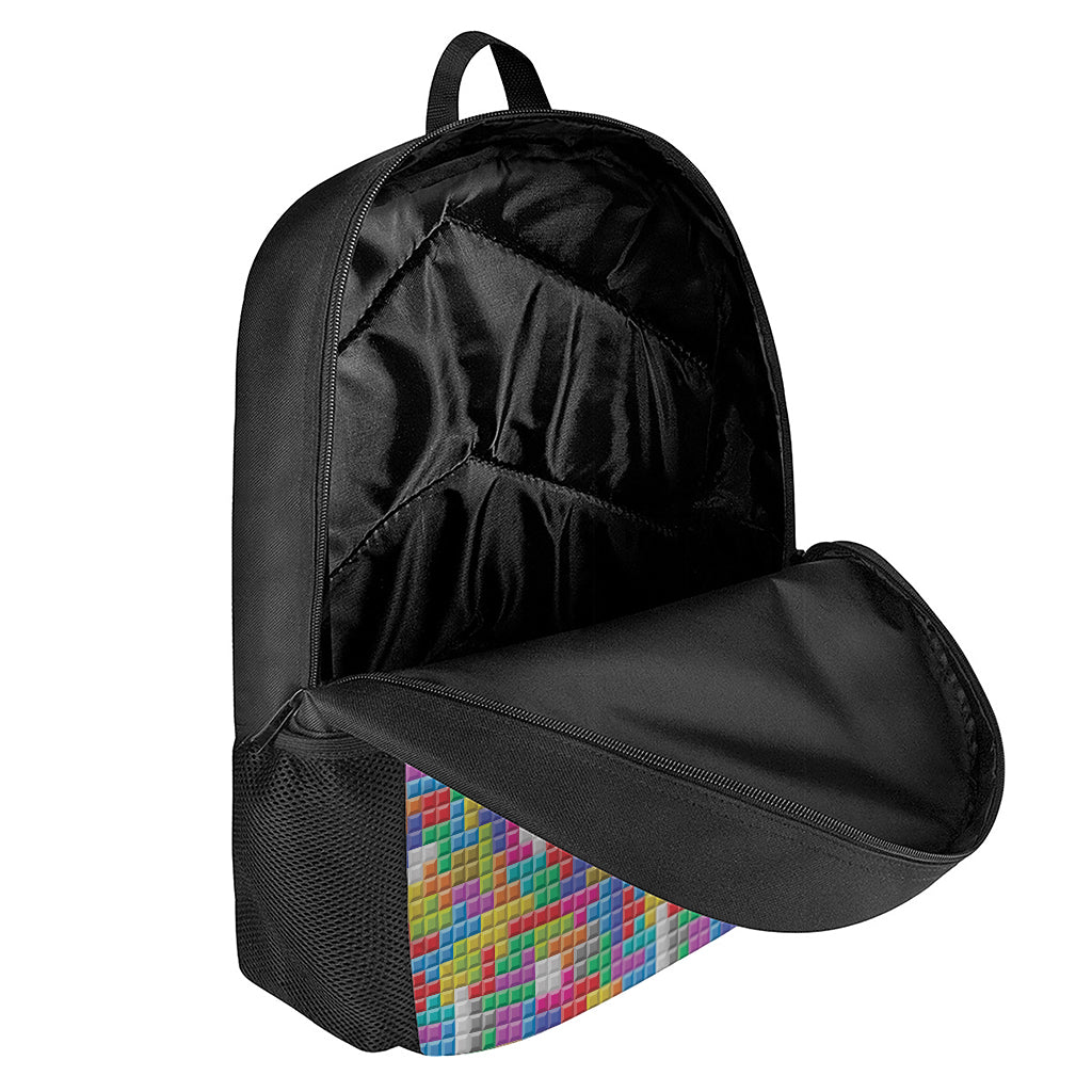 Colorful Brick Puzzle Game Pattern Print 17 Inch Backpack