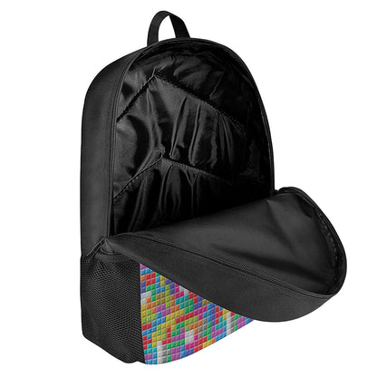 Colorful Brick Puzzle Game Pattern Print 17 Inch Backpack