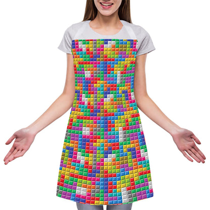 Colorful Brick Puzzle Game Pattern Print Adjustable Apron