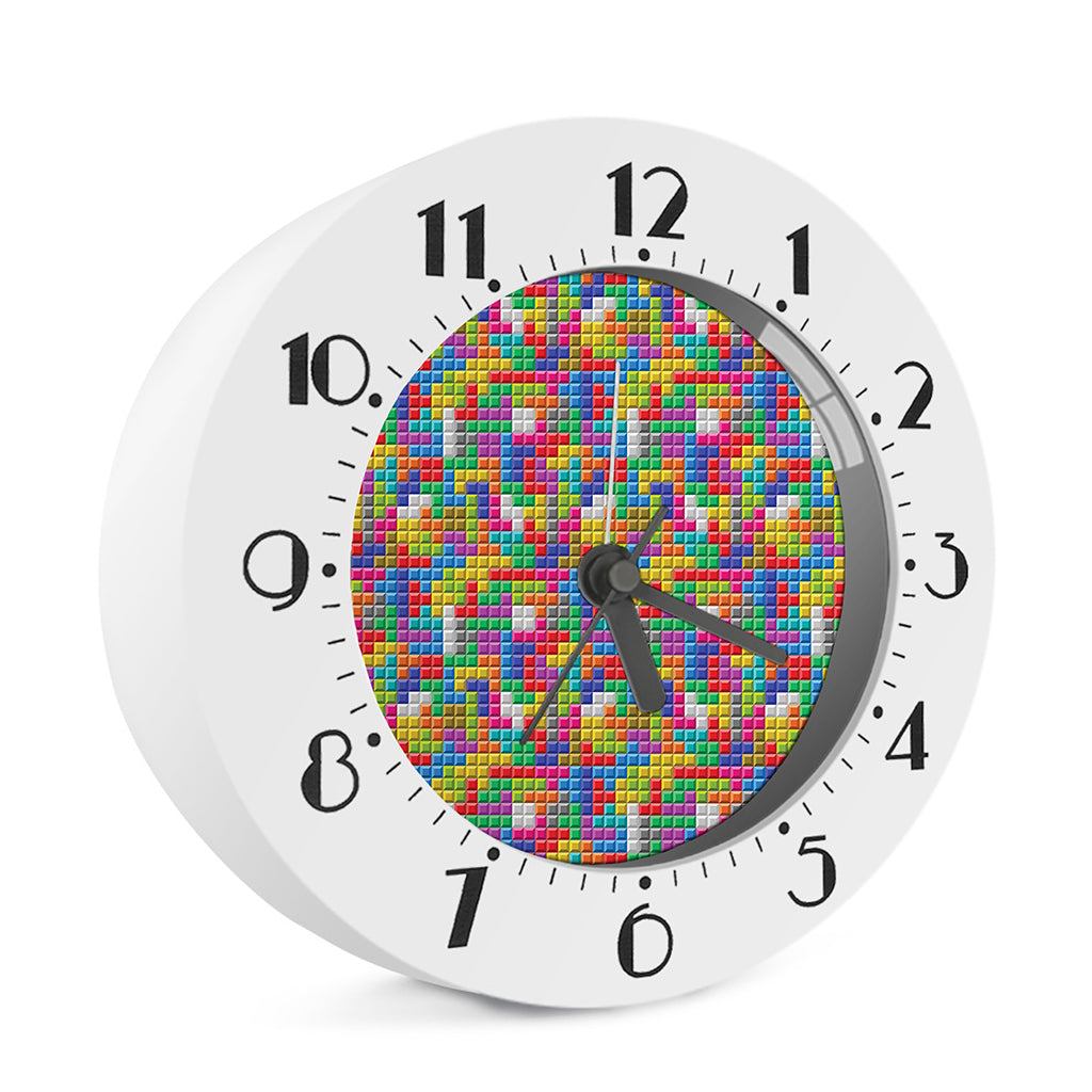 Colorful Brick Puzzle Game Pattern Print Alarm Clock