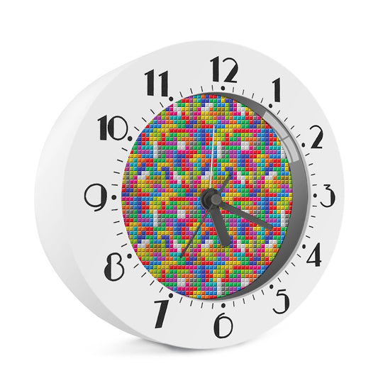 Colorful Brick Puzzle Game Pattern Print Alarm Clock