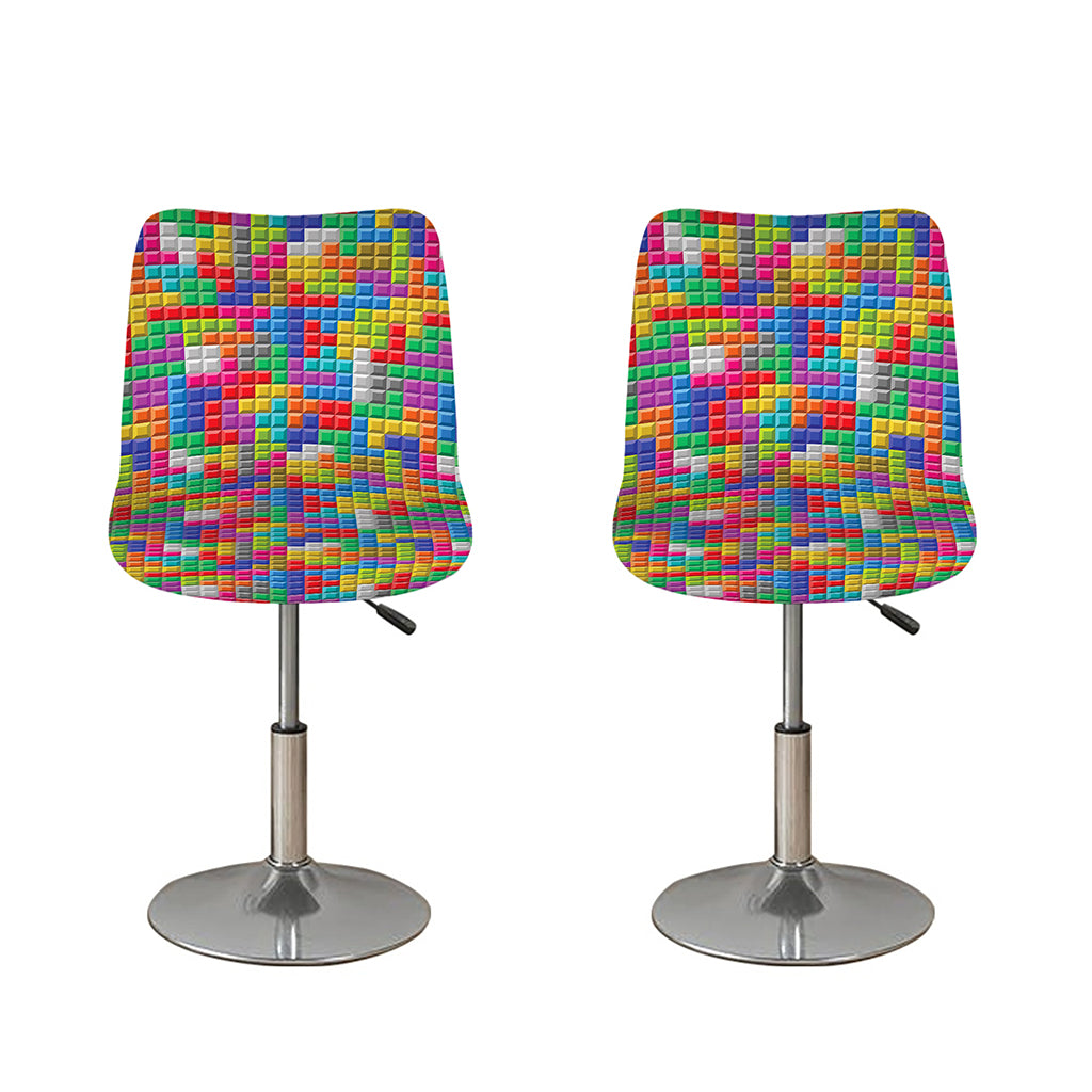 Colorful Brick Puzzle Game Pattern Print Bar Stool Covers
