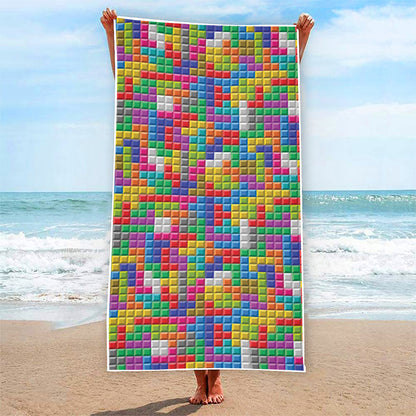 Colorful Brick Puzzle Game Pattern Print Beach Towel