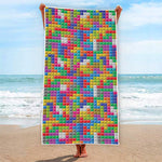 Colorful Brick Puzzle Game Pattern Print Beach Towel