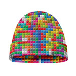Colorful Brick Puzzle Game Pattern Print Beanie