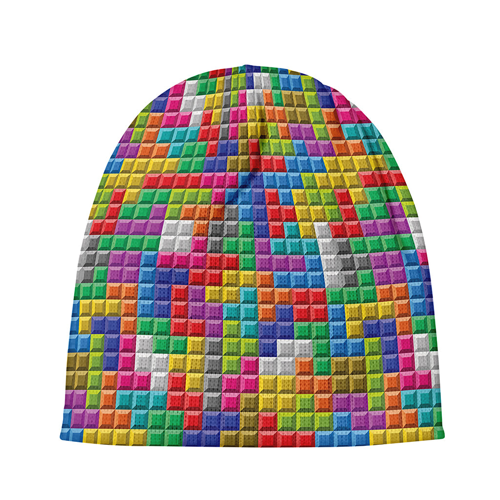 Colorful Brick Puzzle Game Pattern Print Beanie