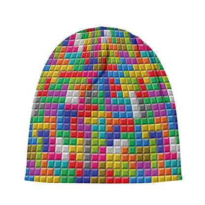 Colorful Brick Puzzle Game Pattern Print Beanie