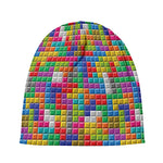 Colorful Brick Puzzle Game Pattern Print Beanie