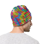Colorful Brick Puzzle Game Pattern Print Beanie