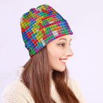 Colorful Brick Puzzle Game Pattern Print Beanie