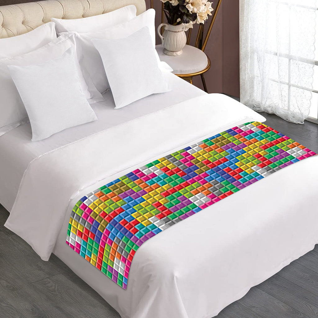 Colorful Brick Puzzle Game Pattern Print Bed Runner