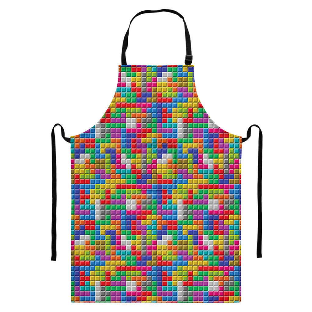 Colorful Brick Puzzle Game Pattern Print Bib Apron With Pocket