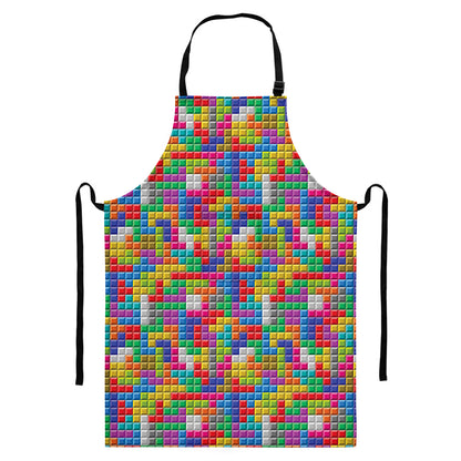 Colorful Brick Puzzle Game Pattern Print Bib Apron With Pocket