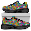Colorful Brick Puzzle Game Pattern Print Black Chunky Shoes
