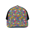 Colorful Brick Puzzle Game Pattern Print Black Mesh Trucker Hat