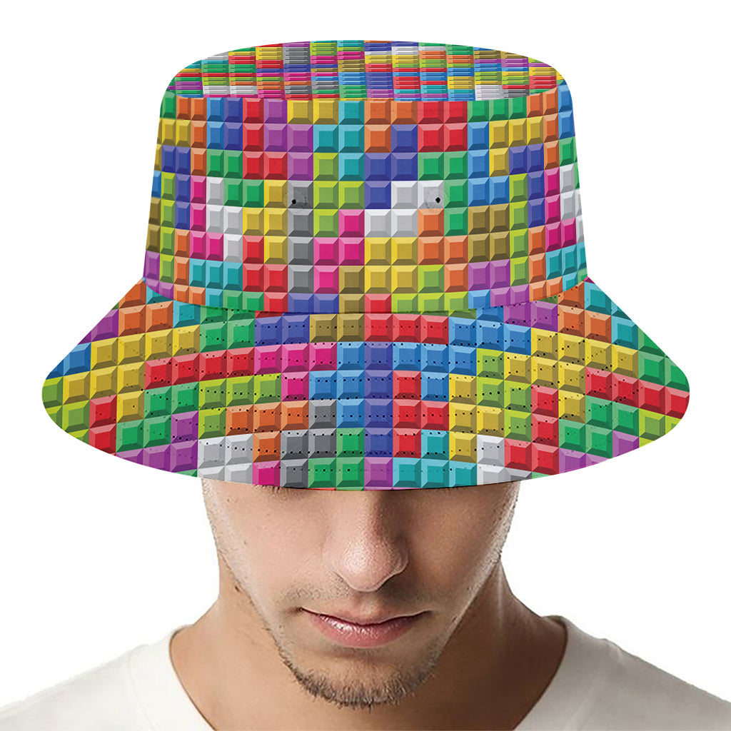 Colorful Brick Puzzle Game Pattern Print Bucket Hat