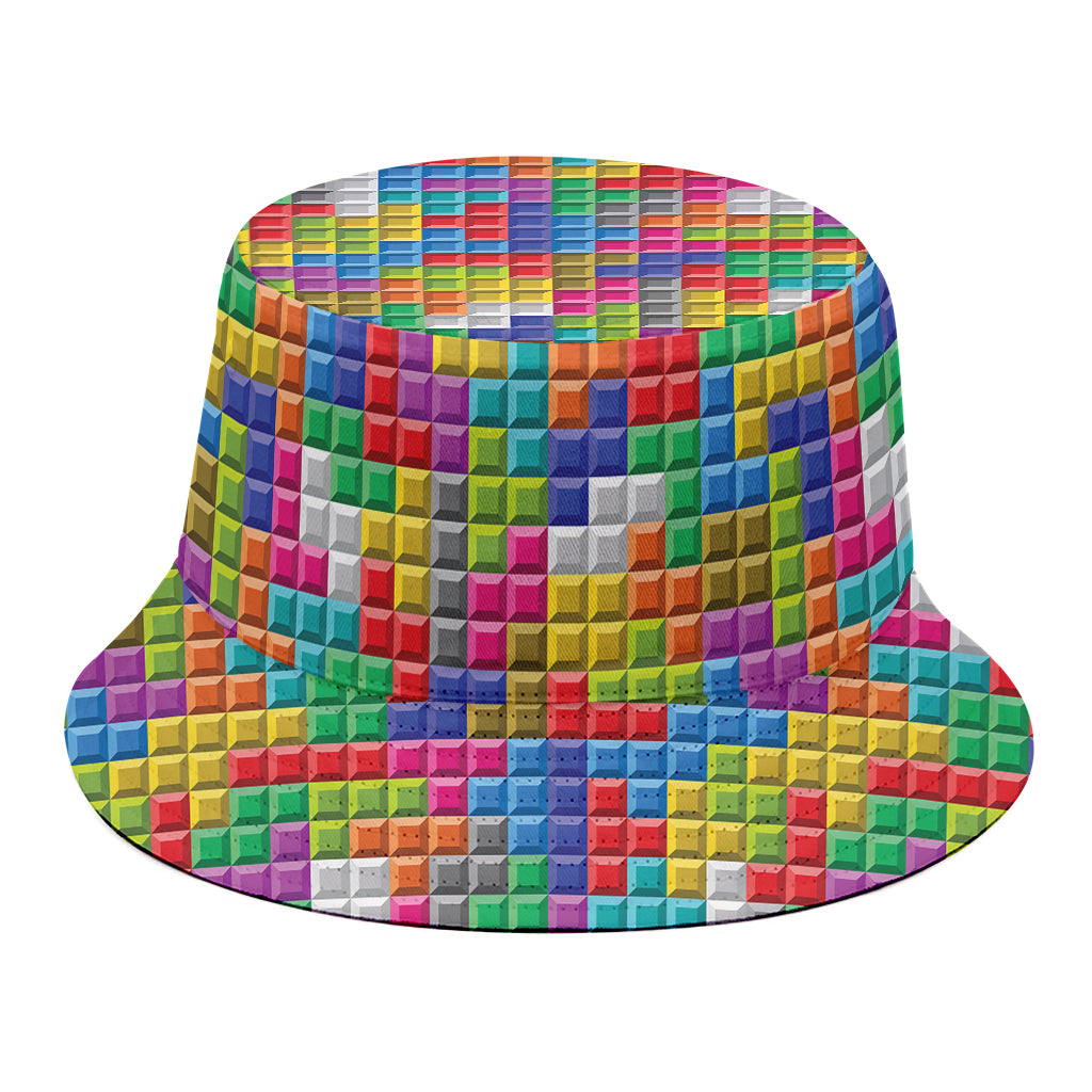 Colorful Brick Puzzle Game Pattern Print Bucket Hat