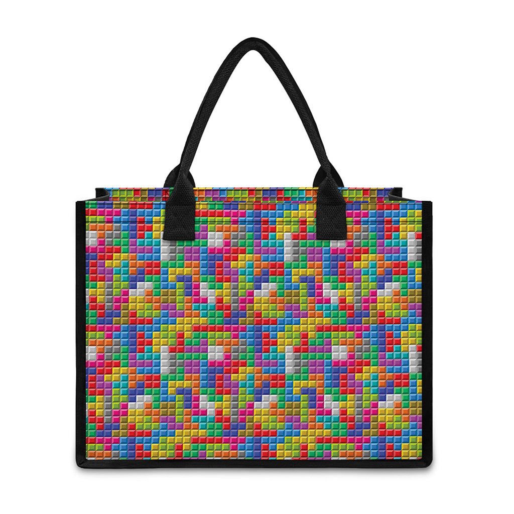 Colorful Brick Puzzle Game Pattern Print Canvas Tote Bag