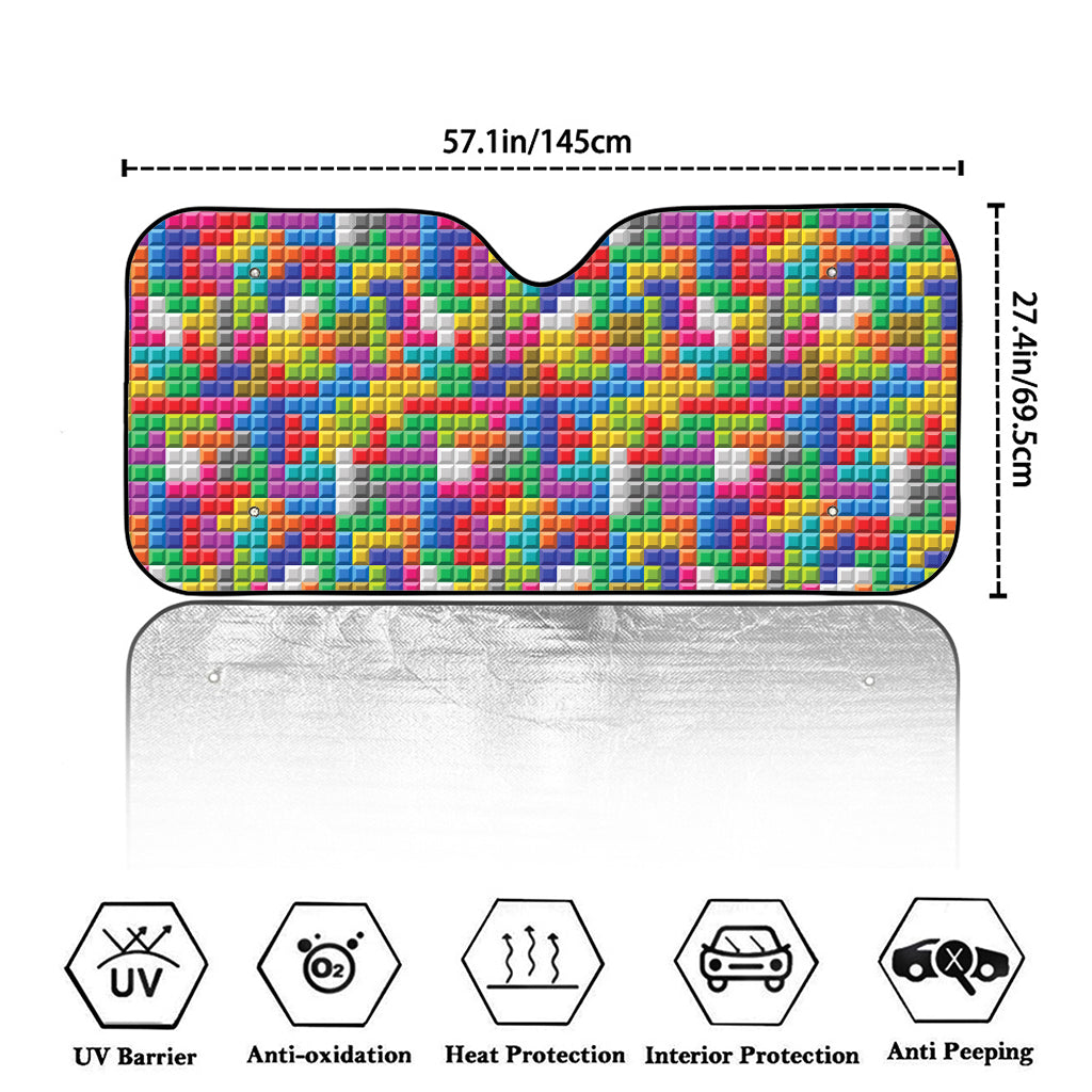 Colorful Brick Puzzle Game Pattern Print Car Windshield Sun Shade