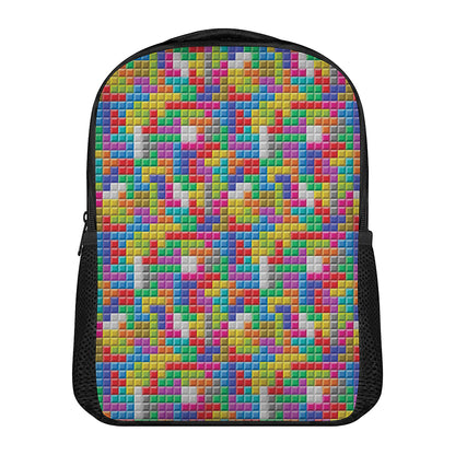 Colorful Brick Puzzle Game Pattern Print Casual Backpack
